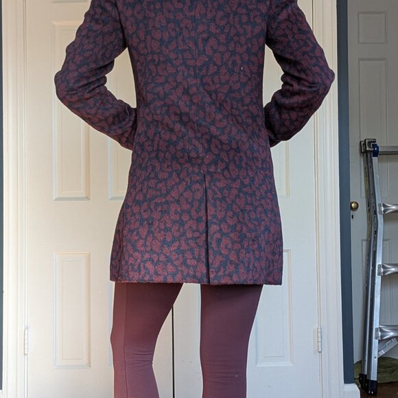 Navy & Burgundy Wool Blend Leopard Print Coat from LOFT - Picture 5 of 13